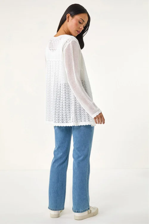 Roman Ivory Petite Pointelle Knit Cardigan - 16 Image 3