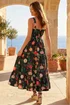 Roman Black Floral Print Tiered Midi Dress - 14 Image 3