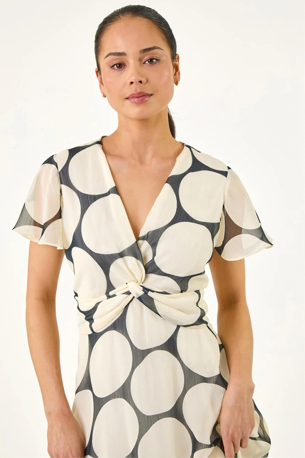Roman Black Petite Spot Print Twist Front Dress - 14 Image 4