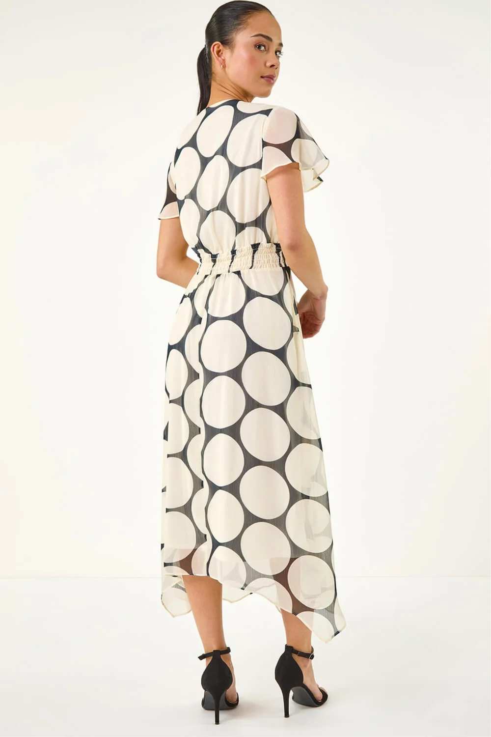 Roman Black Petite Spot Print Twist Front Dress - 14 Image 3