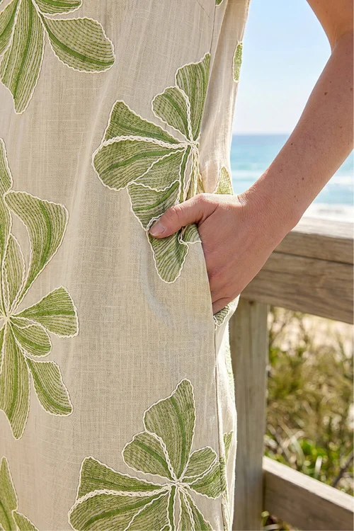 Roman Green Embroidered Floral Shift Dress - 12 Image 4