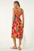 Roman Fuchsia Floral Print Shirred Back Midi Dress - 18 Image 3