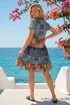 Roman Blue Patchwork Print V-Neck Tiered Dress - 18 Image 3