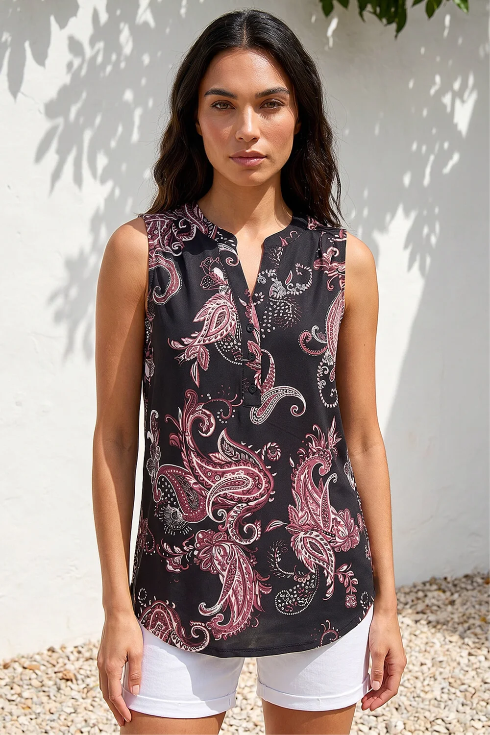 Roman Black Paisley Puff Print Vest Top - 16 Image 1