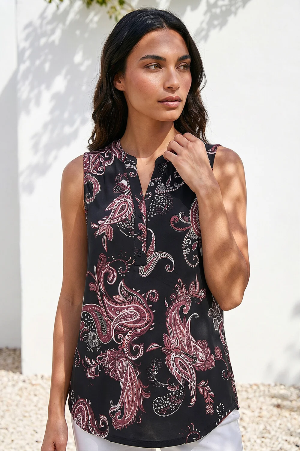 Roman Black Paisley Puff Print Vest Top - 16 Image 3