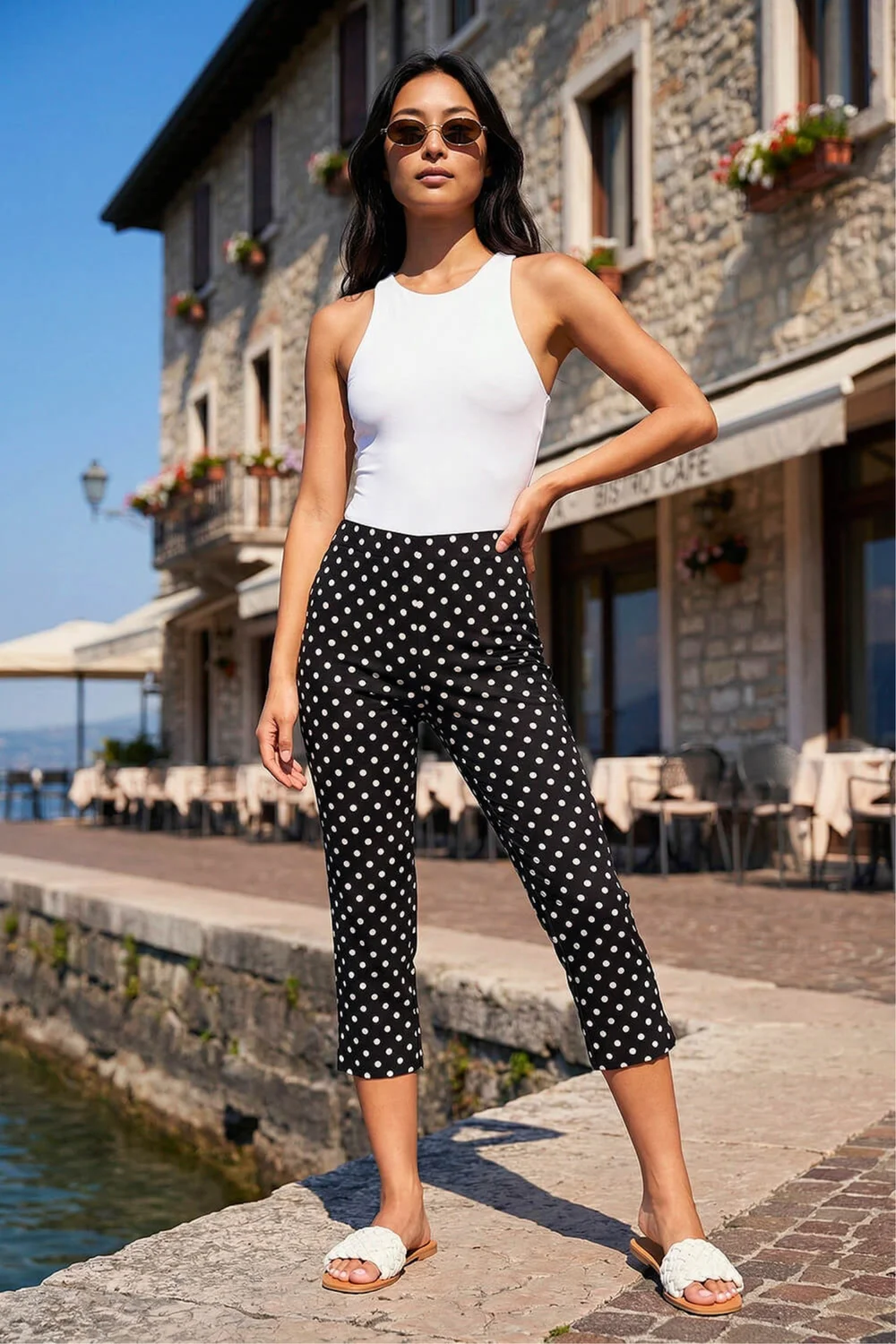 Roman Black Petite Spot Print Bengaline Crop Trouser - 14 Image 1