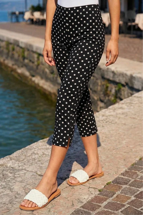 Roman Black Petite Spot Print Bengaline Crop Trouser - 14 Image 2