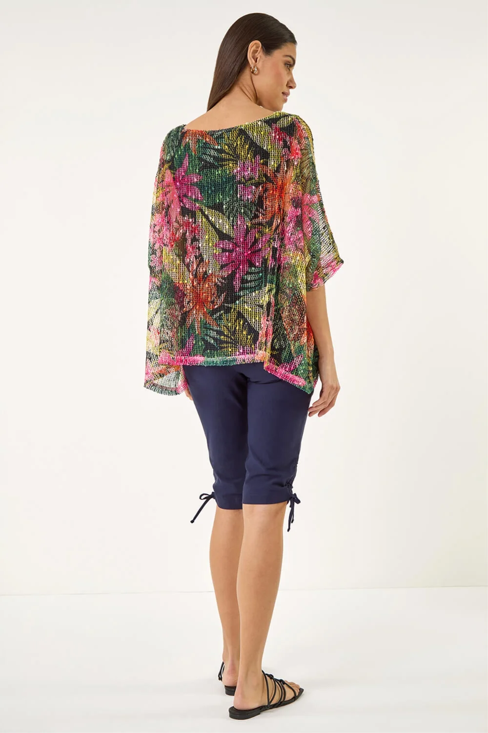 Roman Pink Floral Print Mesh Overlay Top - 20 Image 3