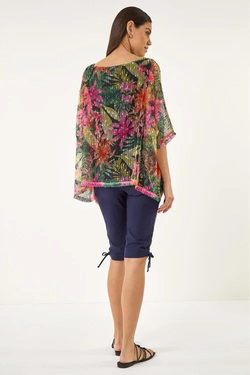 Roman Pink Floral Print Mesh Overlay Top - 20 Image 3