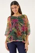 Roman Pink Floral Print Mesh Overlay Top - 20 Image 1