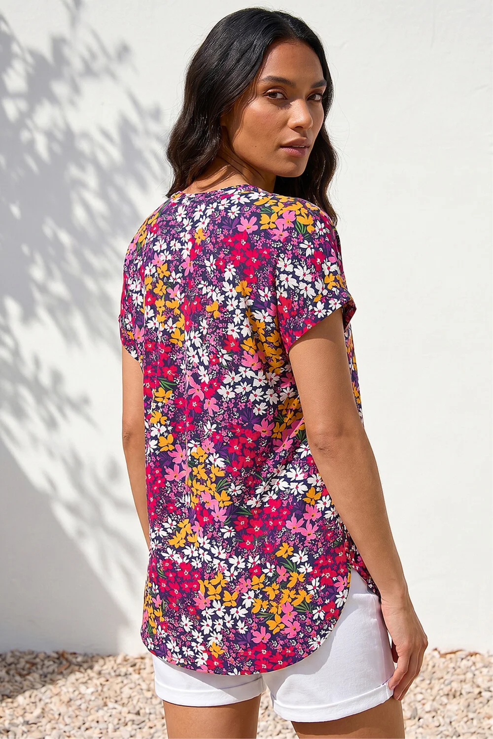 Roman Fuchsia Floral Print Stretch Shirt - 14 Image 3
