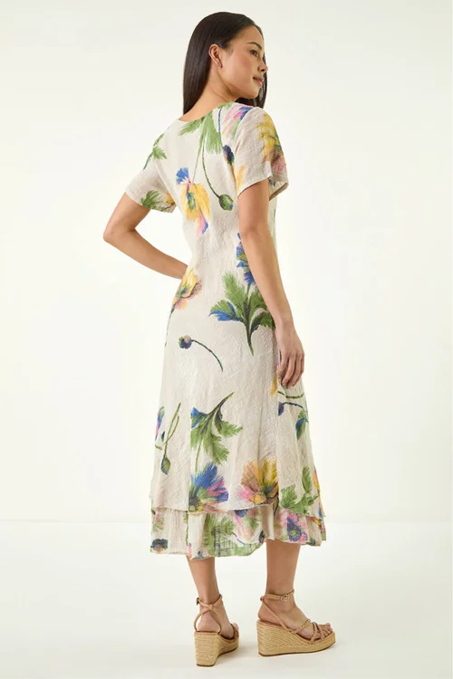 Roman Stone Petite Floral Print Layered Hem Dress - S Image 3