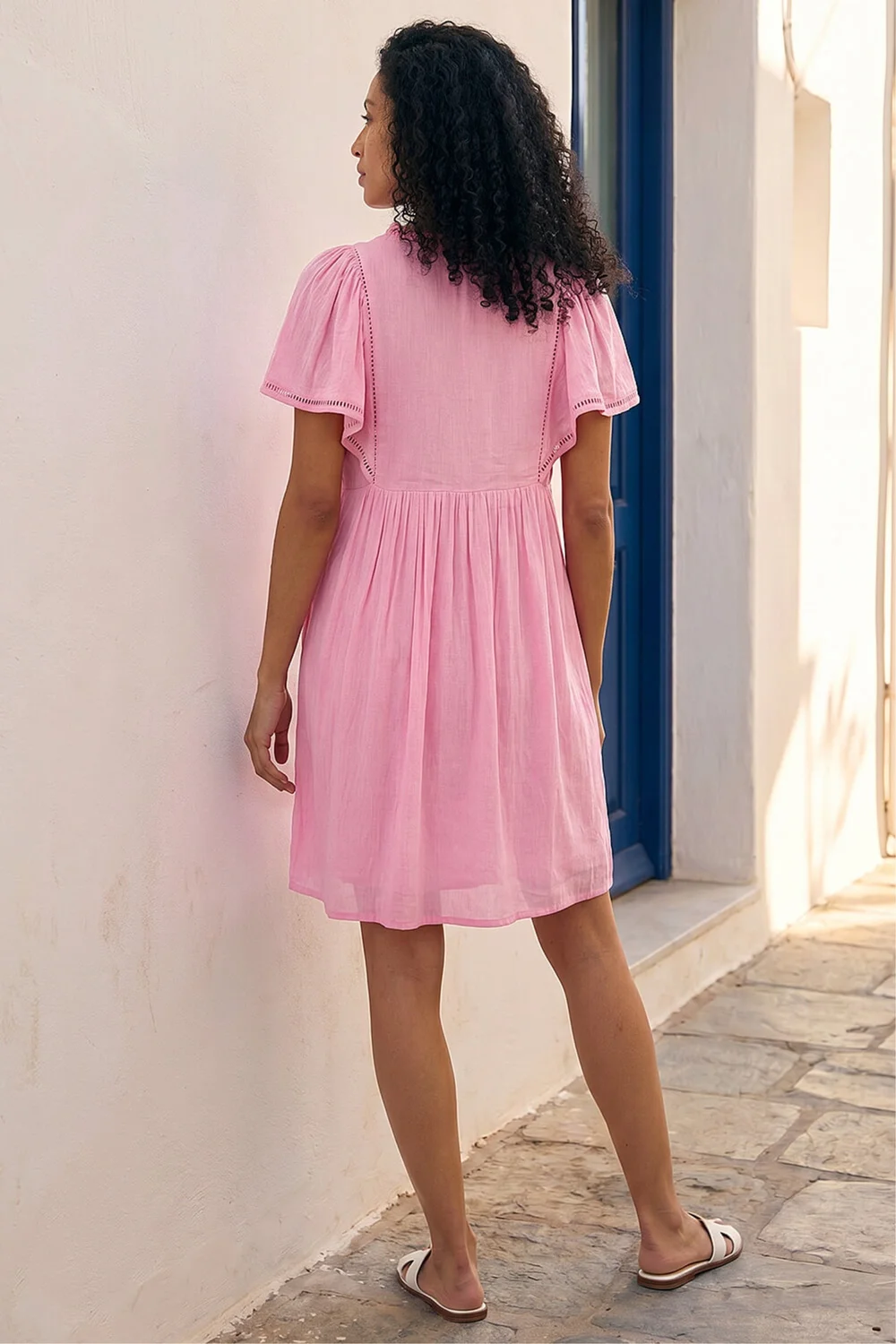 Roman Pink Embroidered V-Neck Dress - 14 Image 2