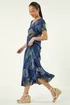Roman Navy Petite Abstract Print Layered Hem Dress - S Image 2
