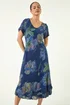 Roman Navy Petite Abstract Print Layered Hem Dress - S Image 3