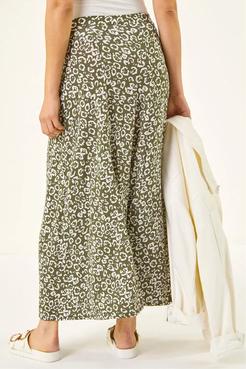 Roman Khaki Leopard Print Midi Skirt - 14 Image 3