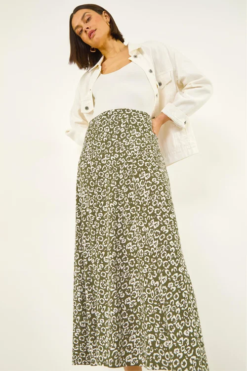 Roman Khaki Leopard Print Midi Skirt - 14 Image 4