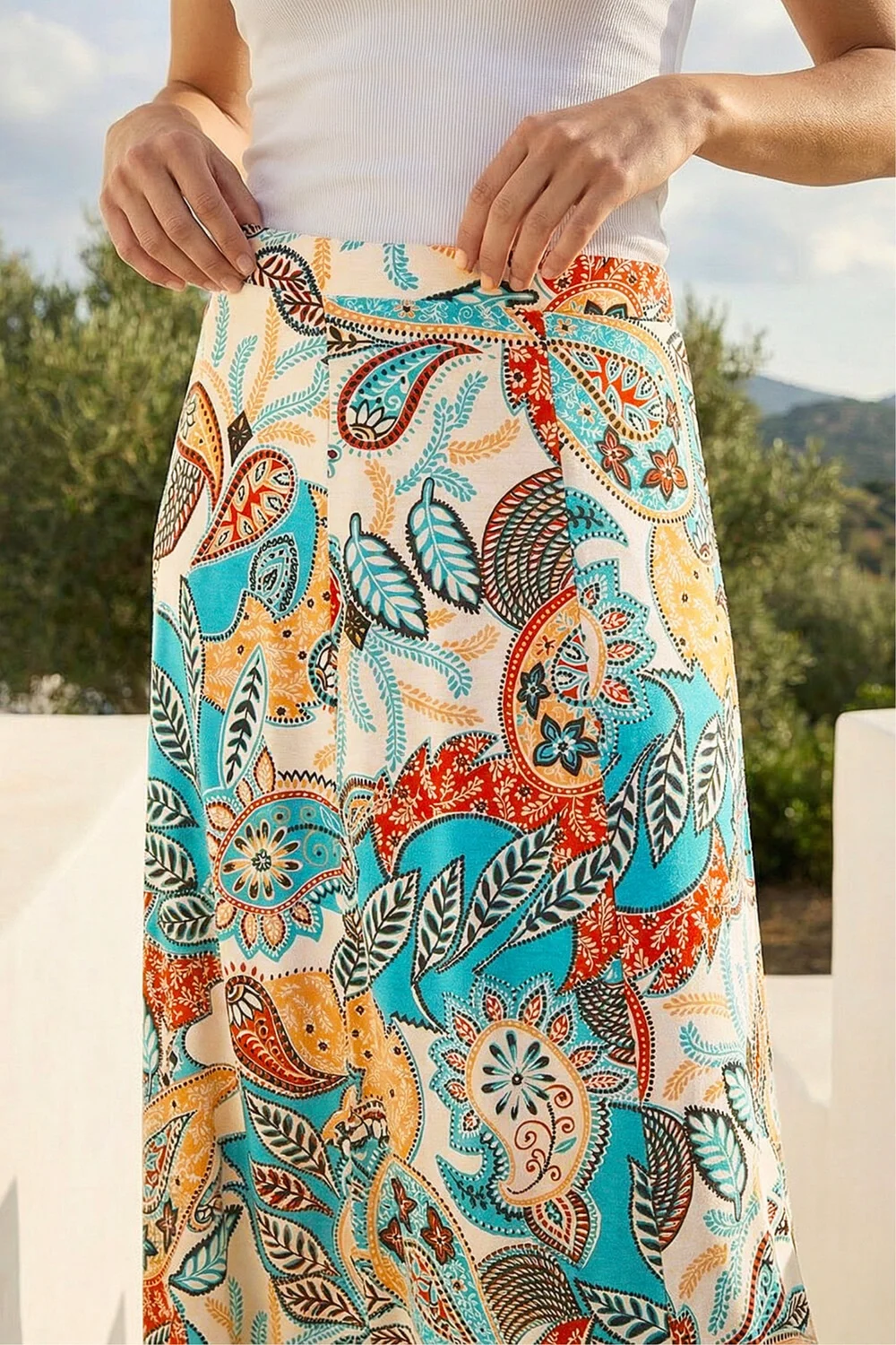 Roman Light Blue Paisley Print Midi Skirt - 16 Image 4