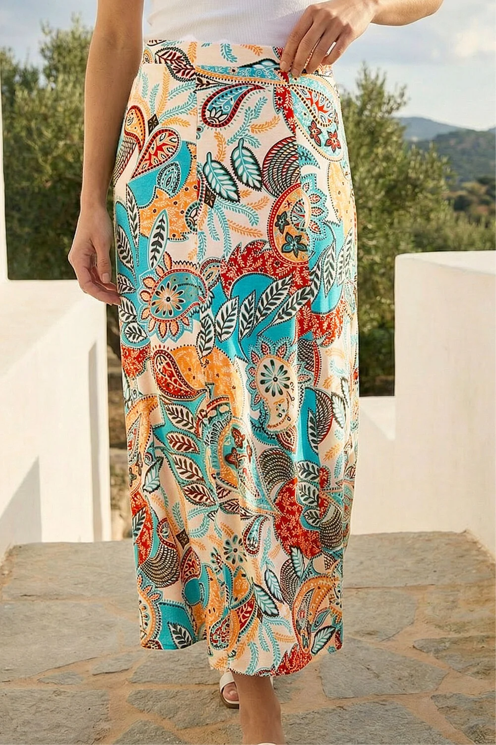 Roman Light Blue Paisley Print Midi Skirt - 16 Image 2