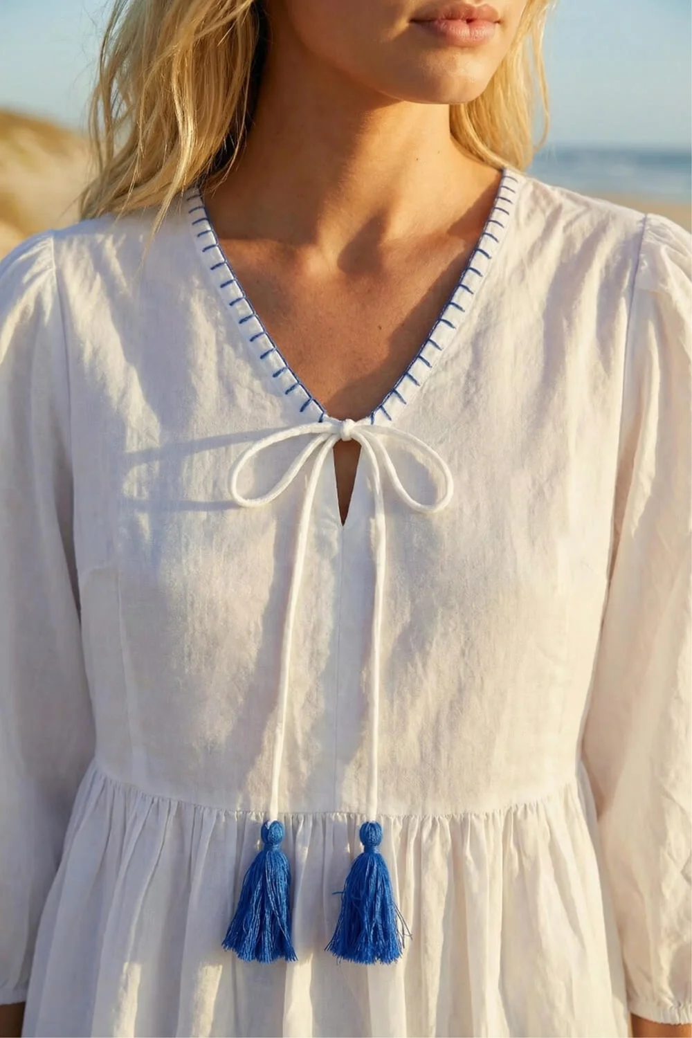 Dusk Ivory Tassel Tie Front Blouse - 14 Image 4