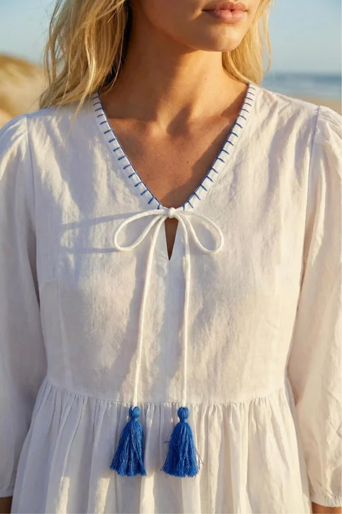 Dusk Ivory Tassel Tie Front Blouse - 14 Image 4