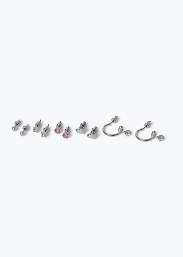 Muse 6 Pack Stud and Hoop Earring Silver