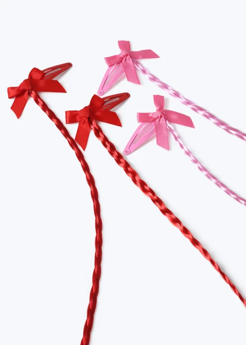 Flitzy 4 Pack Red and Pink Fake Hair Clips - One Size Image 1