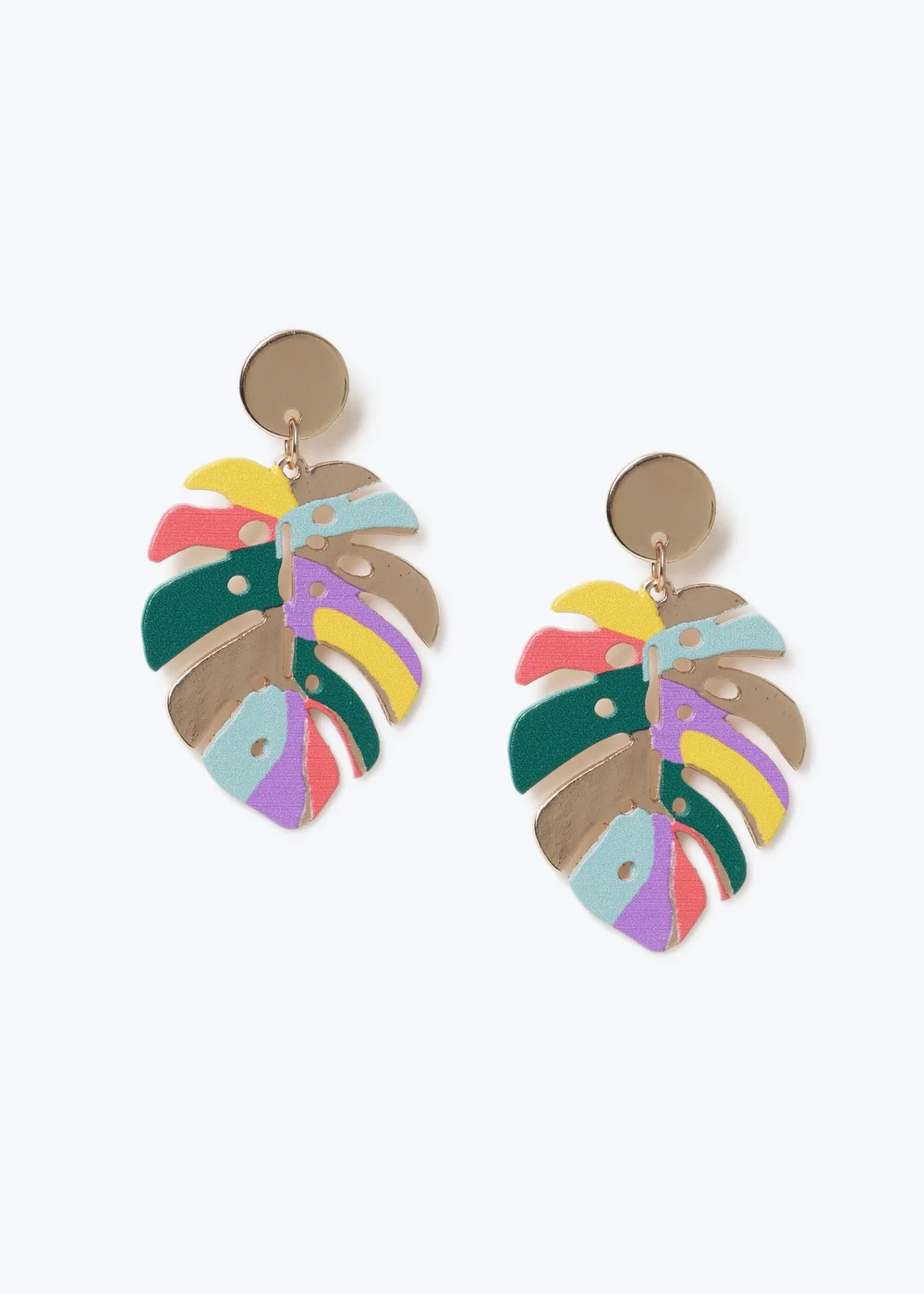Muse Multicolour Printed Leaf Earrings - One Size Image 1