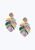 Muse Multicolour Printed Leaf Earrings - One Size Image 1