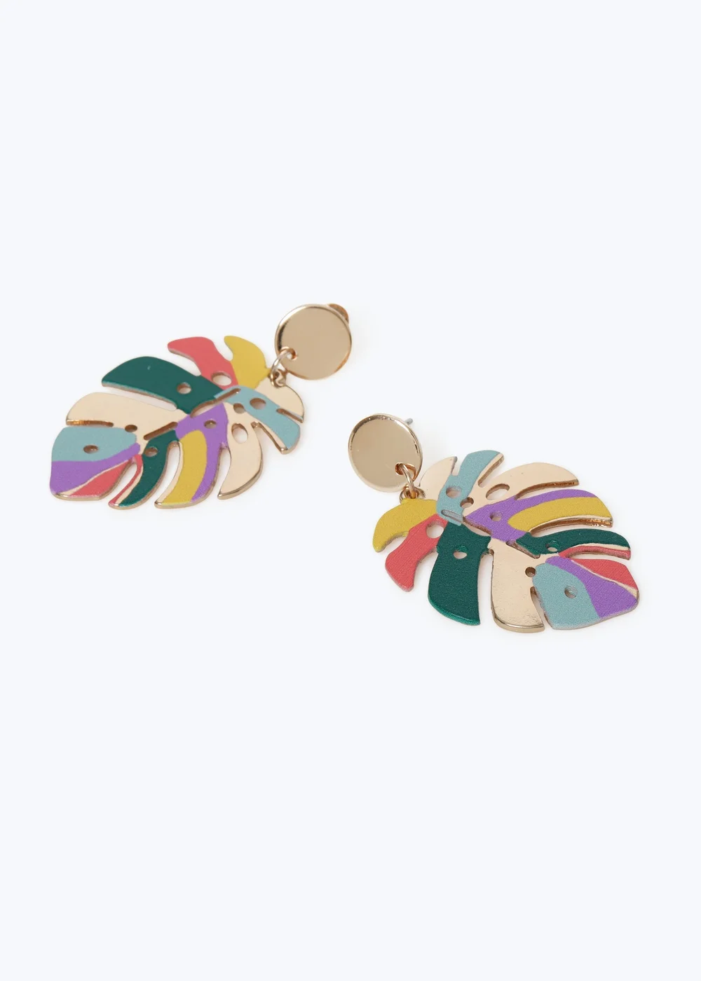 Muse Multicolour Printed Leaf Earrings - One Size Image 2