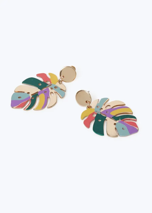 Muse Multicolour Printed Leaf Earrings - One Size Image 2
