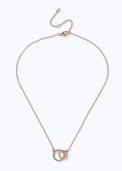 Muse Rose Gold Pave Double Circle Necklace - One Size Image 1
