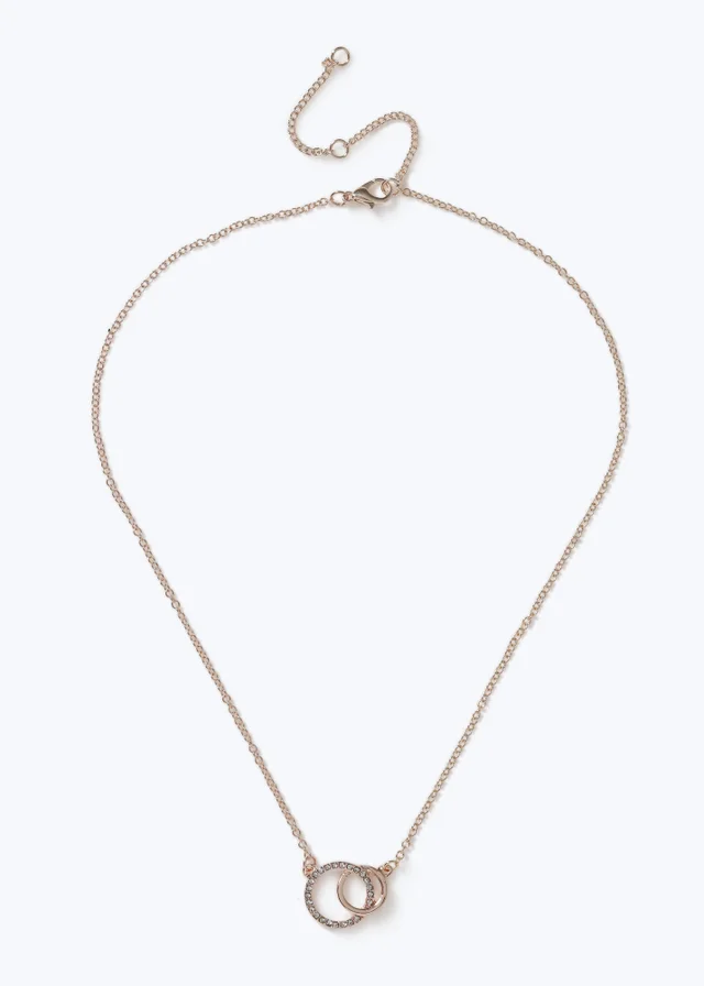 Muse Rose Gold Pave Double Circle Necklace