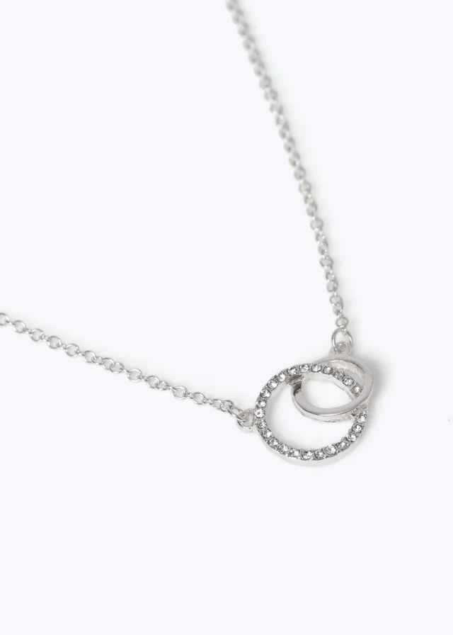 Muse Silver Pave Double Circle Necklace