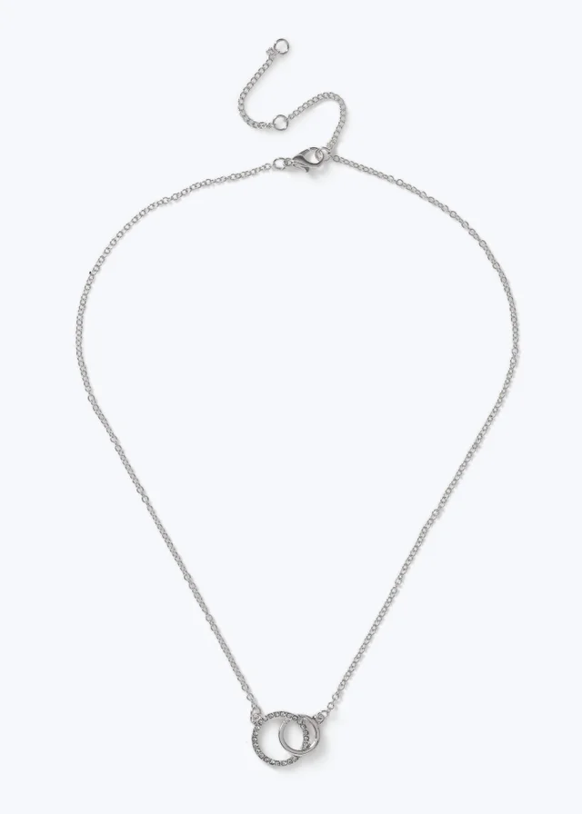 Muse Silver Pave Double Circle Necklace