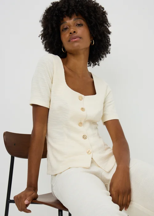 Cream Boucle Co Ord Square Neck Top - 10 Image 1