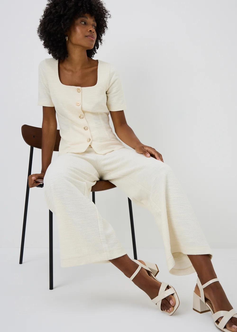 Cream Boucle Co Ord Square Neck Top - 10 Image 2