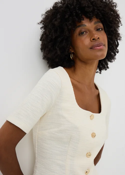 Cream Boucle Co Ord Square Neck Top - 10 Image 3