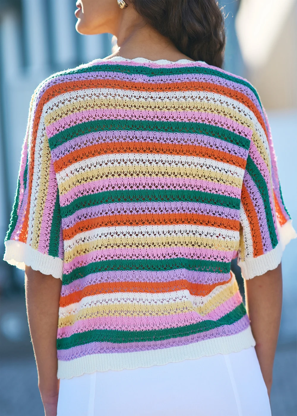 Yumi Multicolour Batwing Crochet Top - M Image 2
