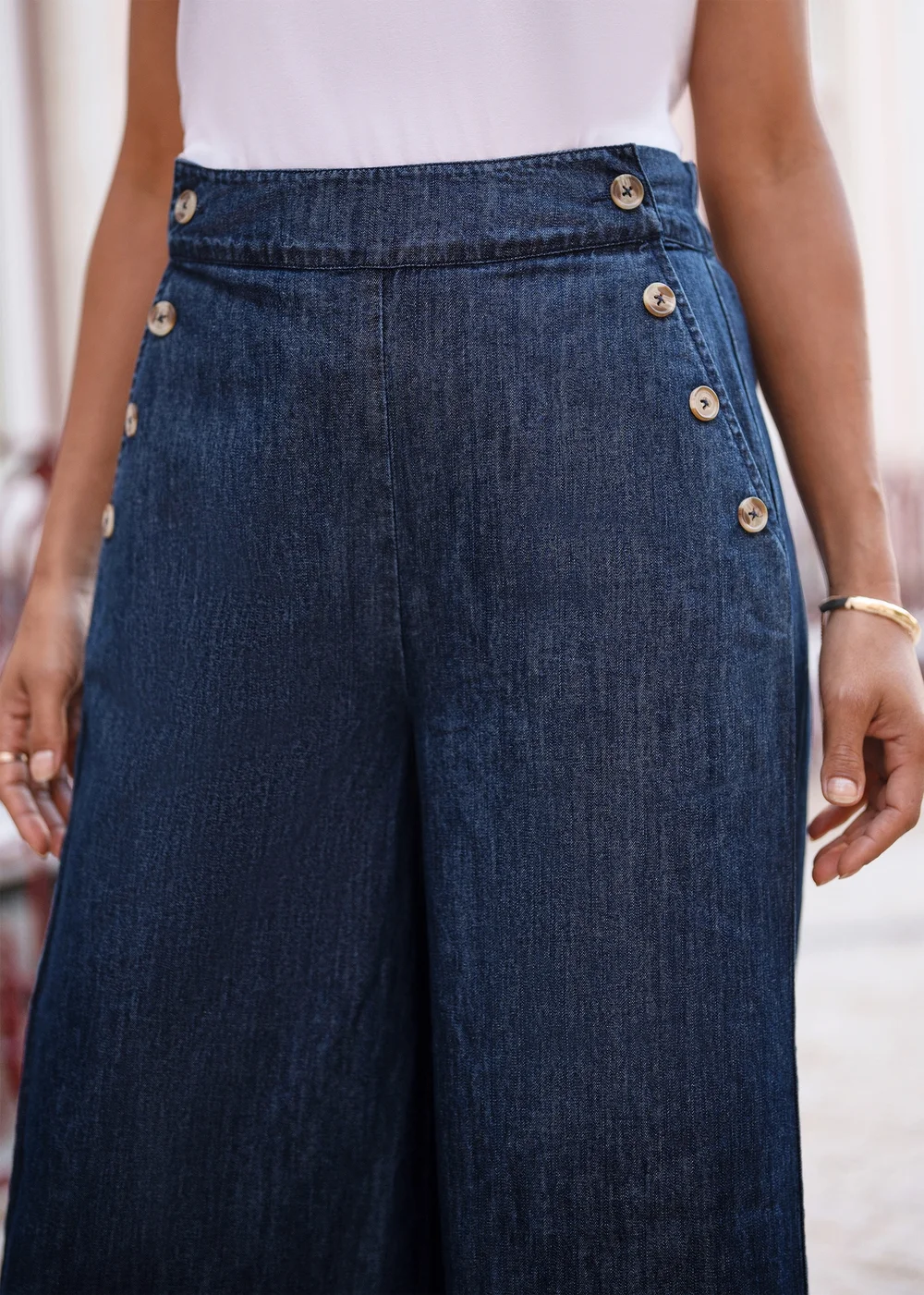Yumi Blue Chambray Wide Leg Trousers - 14 Image 3