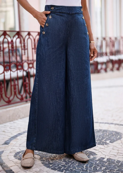 Yumi Blue Chambray Wide Leg Trousers - 14 Image 1