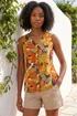 Roman Orange Leaf Print V-Neck Blouse - 16 Image 1
