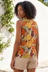 Roman Orange Leaf Print V-Neck Blouse - 16 Image 3