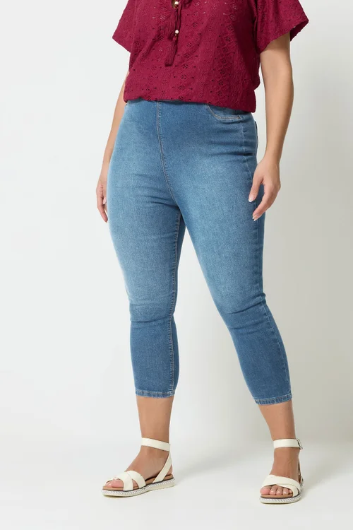 Yours Curve Mid Blue Cropped Stretch Jeggings - 22 Image 1