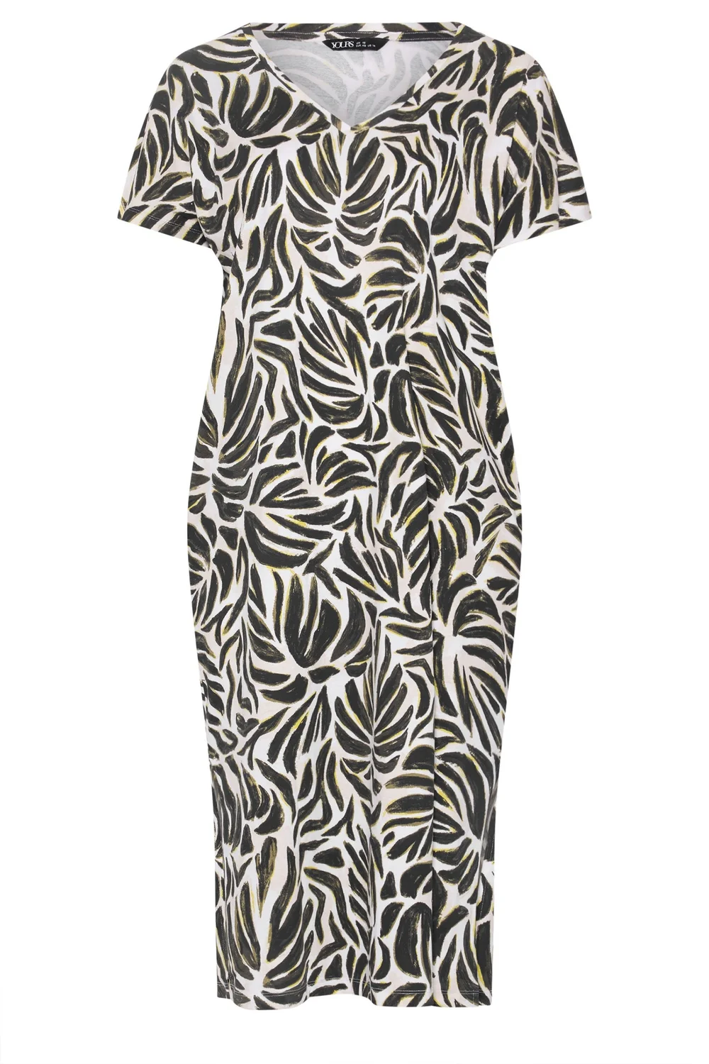 Yours Curve Natural Brown & Green Leaf Print Dress - 22-24 Image 5
