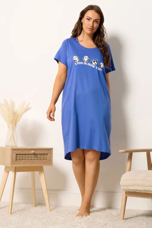 Yours Curve Blue 'This Is How I Roll' Panda Dipped Back Nightdress - 34-36 Image 2