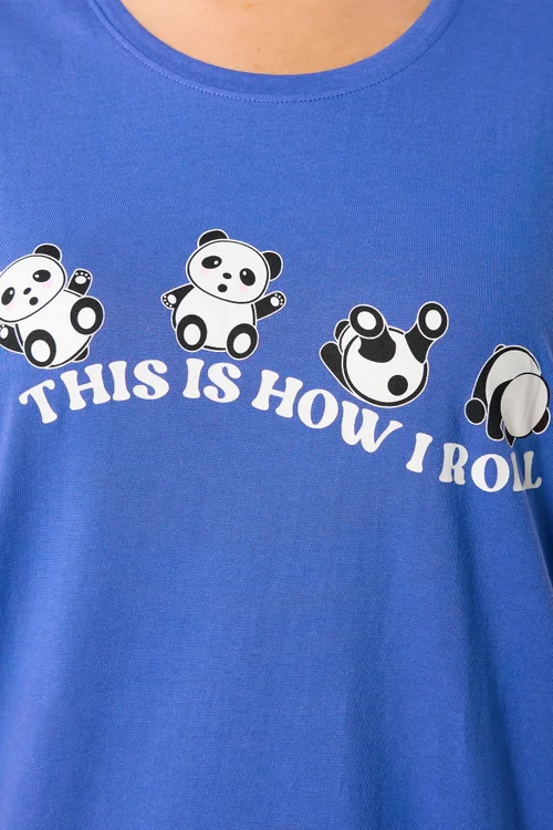 Yours Curve Blue 'This Is How I Roll' Panda Dipped Back Nightdress - 34-36 Image 4