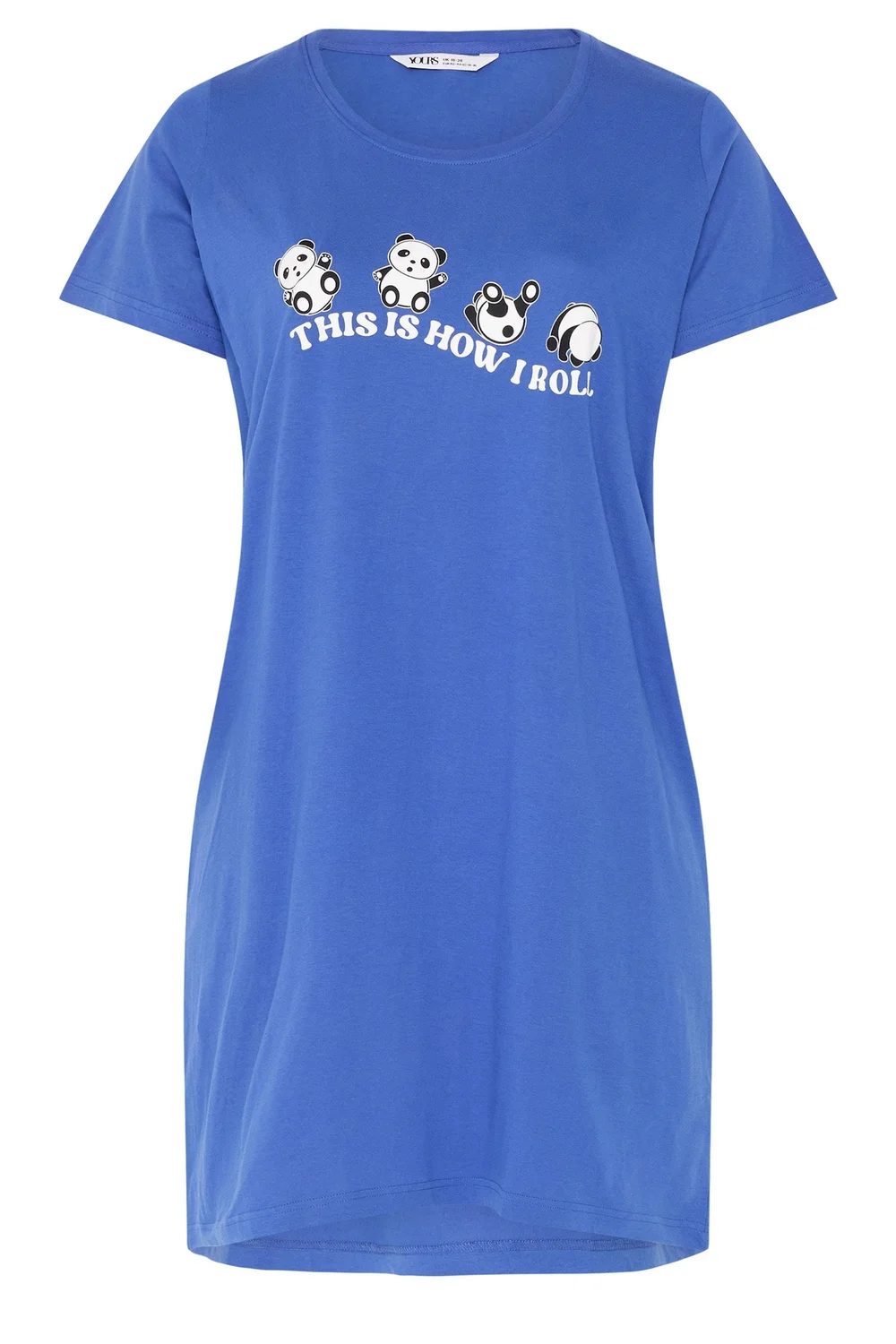 Yours Curve Blue 'This Is How I Roll' Panda Dipped Back Nightdress - 34-36 Image 5