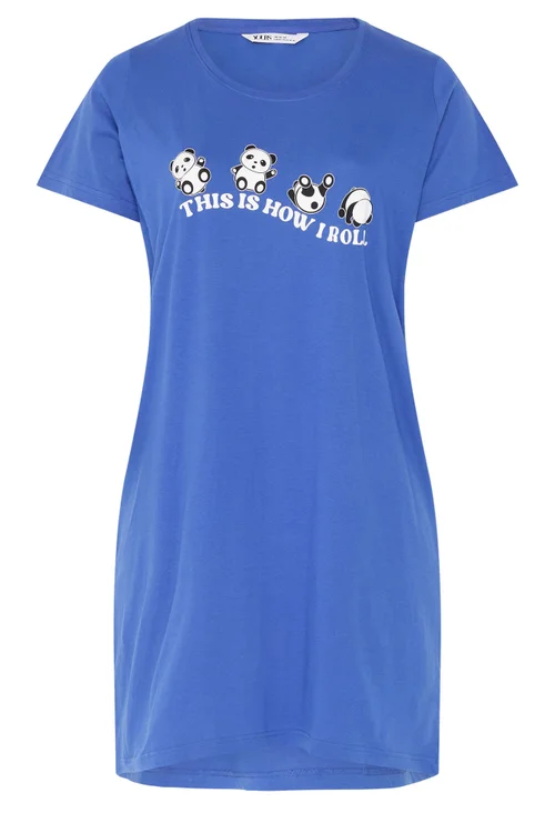 Yours Curve Blue 'This Is How I Roll' Panda Dipped Back Nightdress - 34-36 Image 5