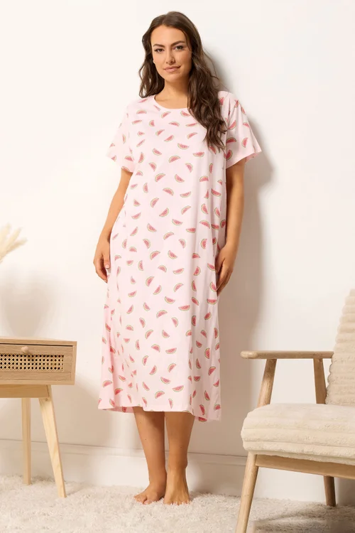 Yours Curve Pink Watermelon Print Nightdress - 26-28 Image 1